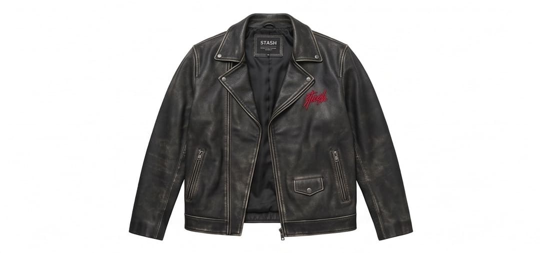 Stash Embroidered Leather Biker Jacket