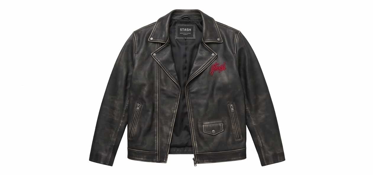 Stash Embroidered Leather Biker Jacket